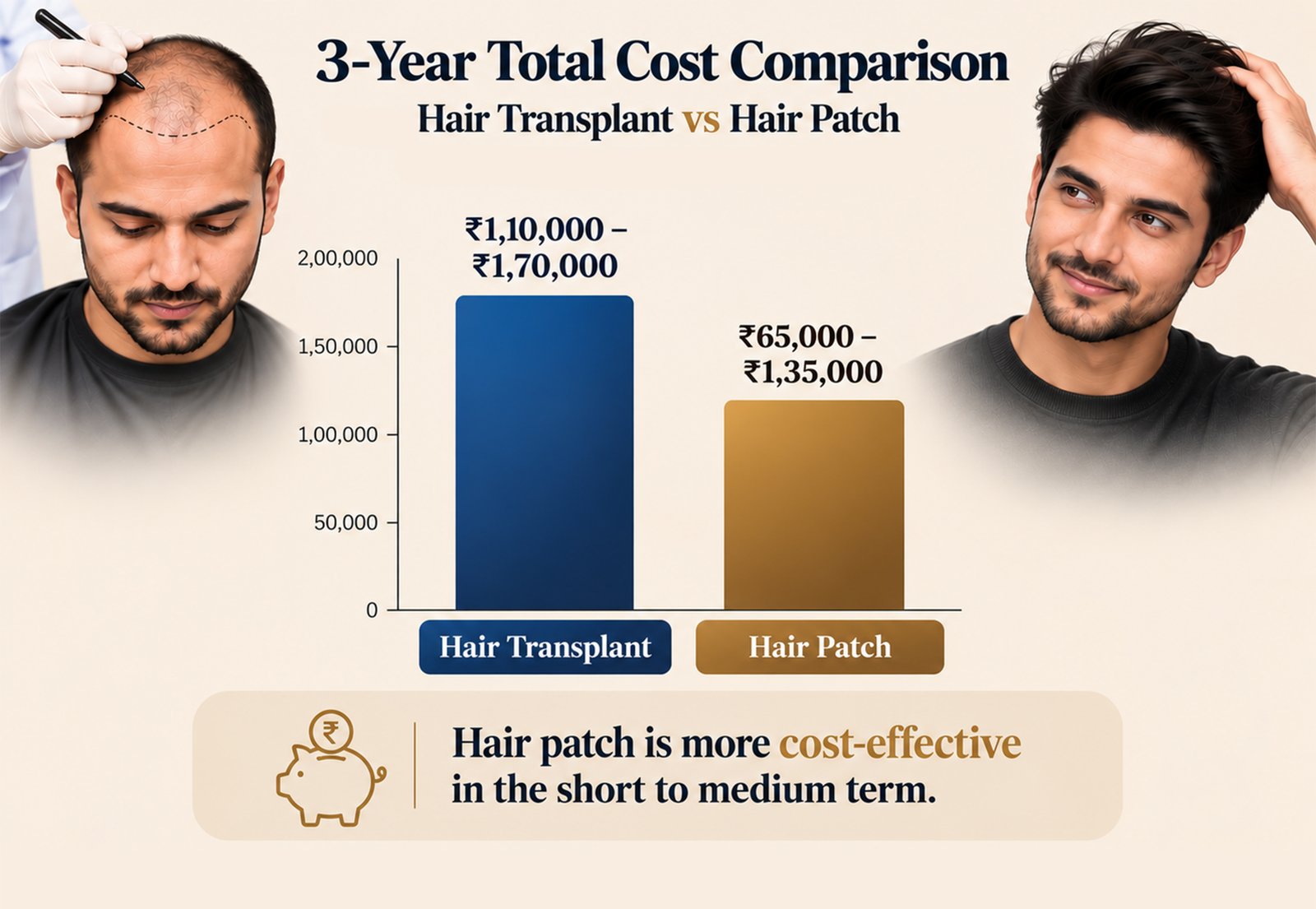 Hair transplant and hair patch comparison